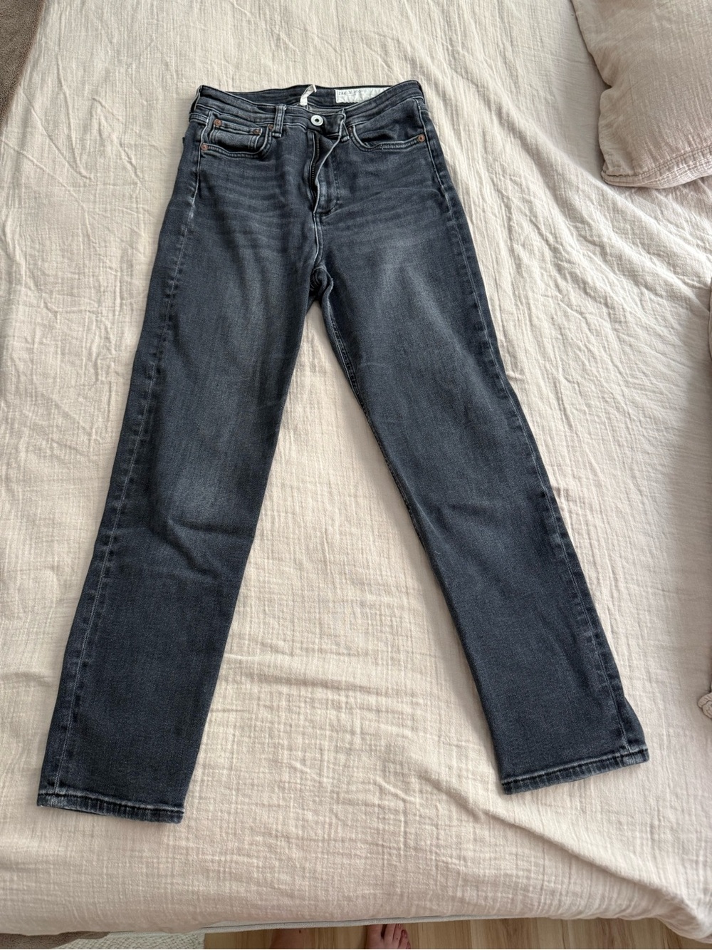 rag & bone Straight-Leg Jeans in Washed Black